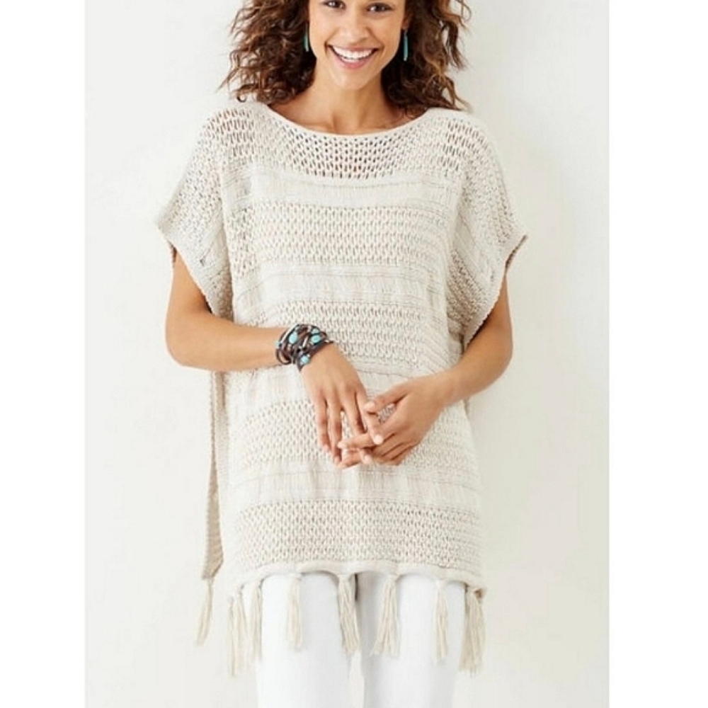 J.Jill Boardwalk Cotton Blend Tassel Sweater